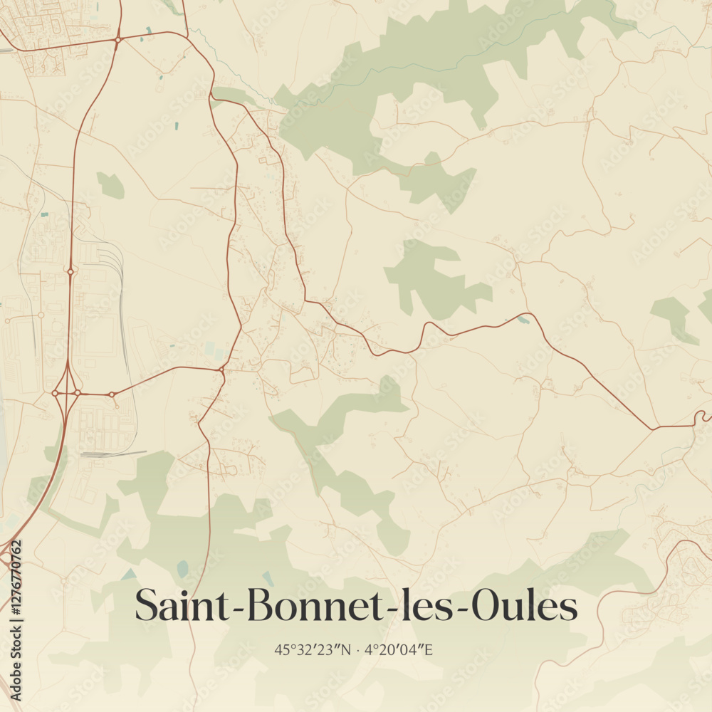 Fototapeta premium Vintage map of Saint-Bonnet-les-Oules, France.
