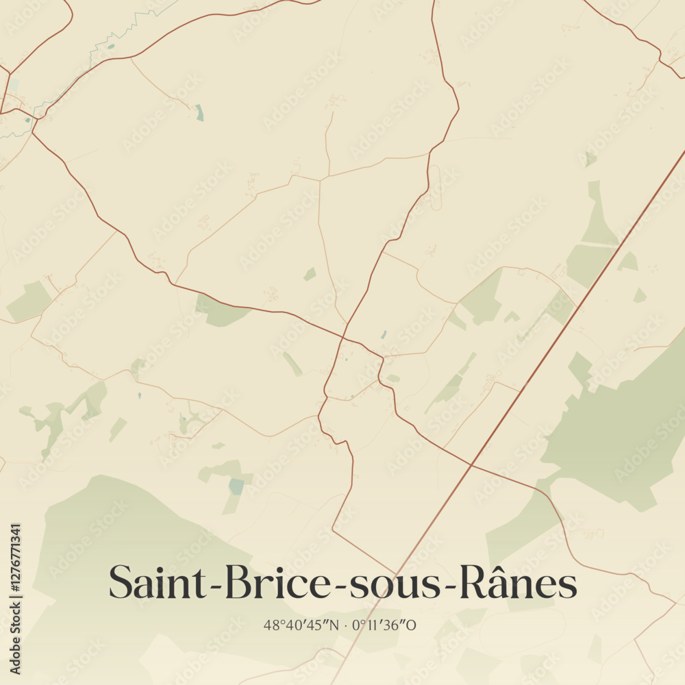 Fototapeta premium Vintage map of Saint-Brice-sous-Rânes, France.