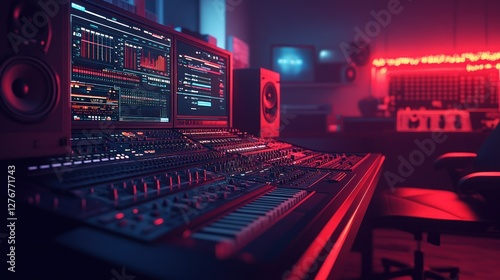 Professional audio recording studio with mixing console photo