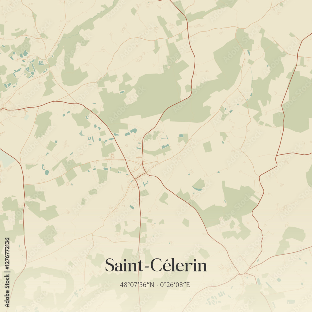 Fototapeta premium Vintage map of Saint-Célerin, France.