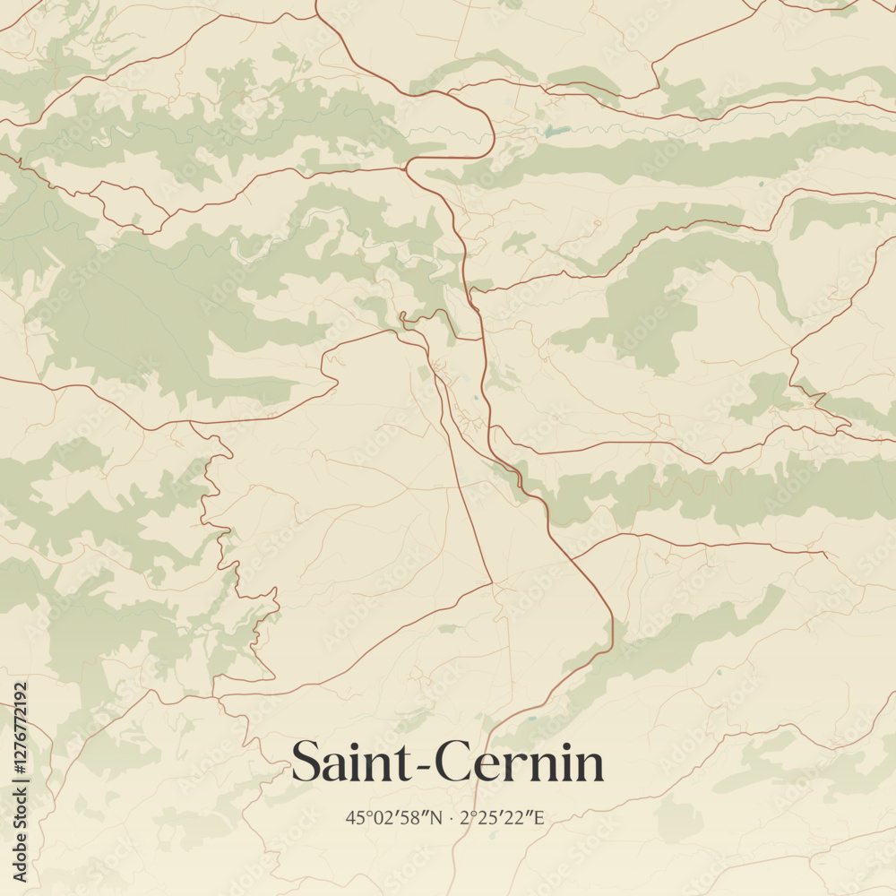 Fototapeta premium Vintage map of Saint-Cernin, France.