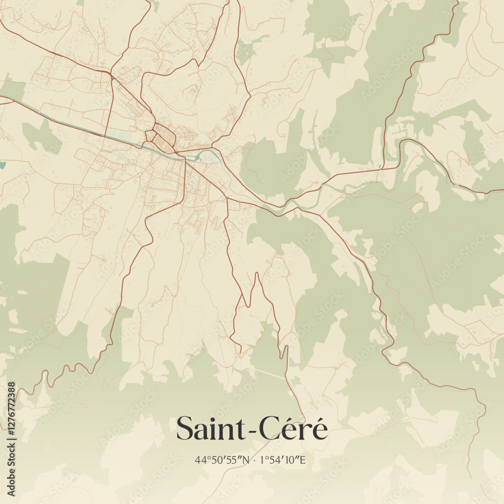 Fototapeta premium Vintage map of Saint-Céré, France.