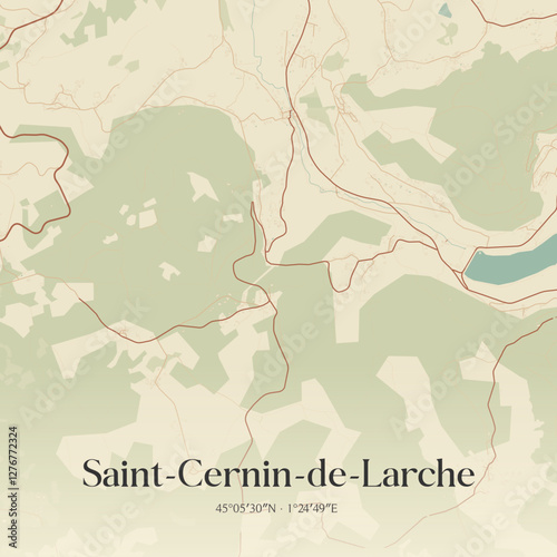Vintage map of Saint-Cernin-de-Larche, France.