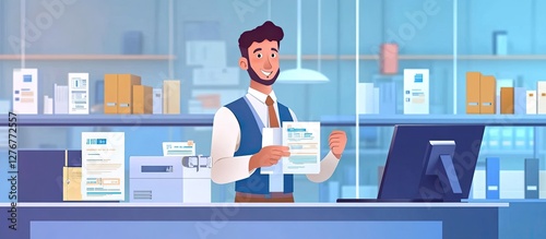 AI-Powered Document Management for Online File and Data Storage a Businessman interacting with document management systems at the office.