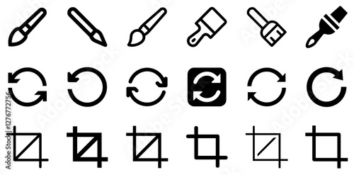 "Paint Brush, Reload, and Crop Vector Icon Set – Creativity, Refresh, and Editing Tools"