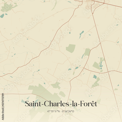 Vintage map of Saint-Charles-la-Forêt, France.
