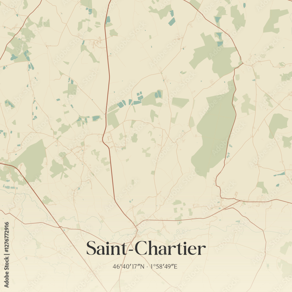 Fototapeta premium Vintage map of Saint-Chartier, France.