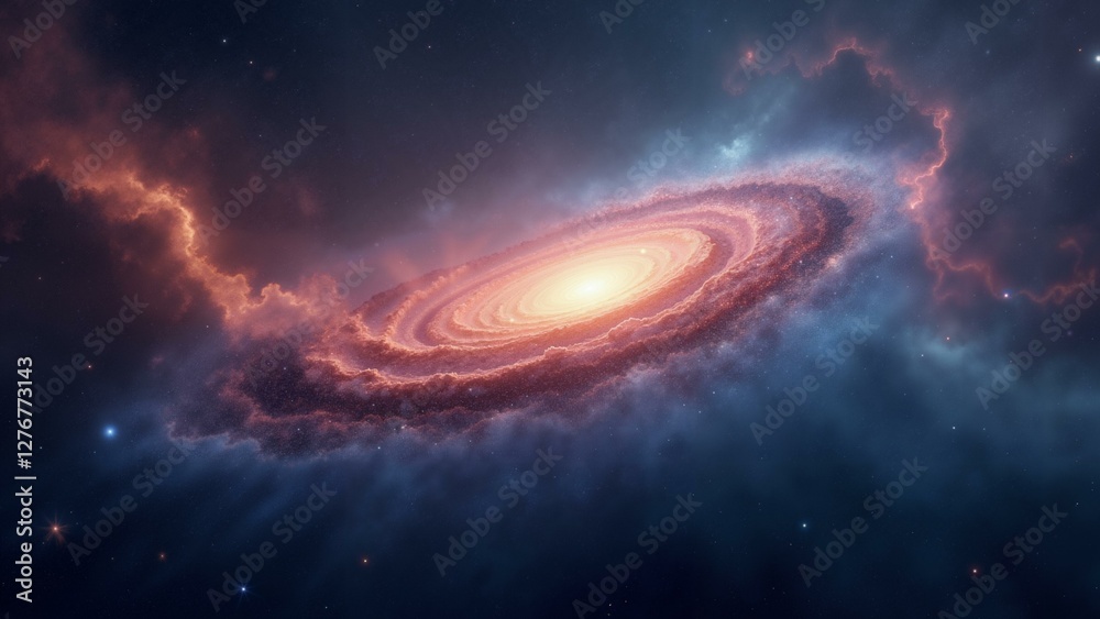 Fototapeta premium Vibrant and intricate cosmic scene featuring an abstract background adorned with stunning galaxies and vivid dust lanes., ultra detailed, 8k resolution, HDR, professional