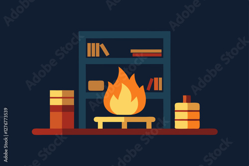 vector illustration of a fireplace with fire