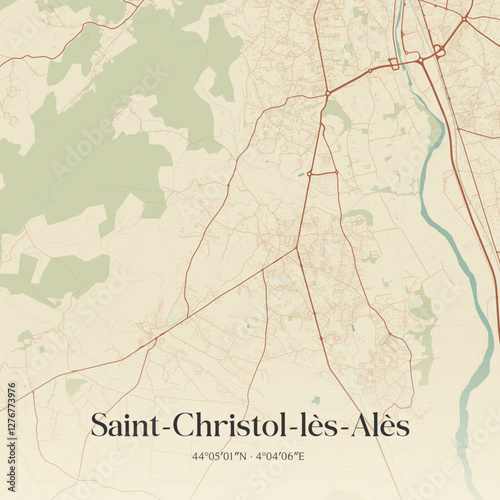 Vintage map of Saint-Christol-lès-Alès, France.