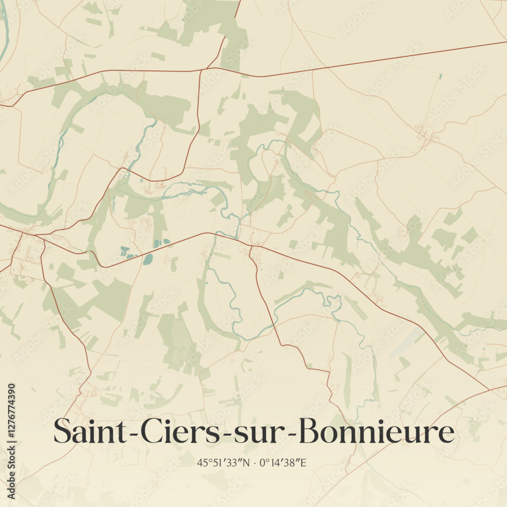 Naklejka premium Vintage map of Saint-Ciers-sur-Bonnieure, France.