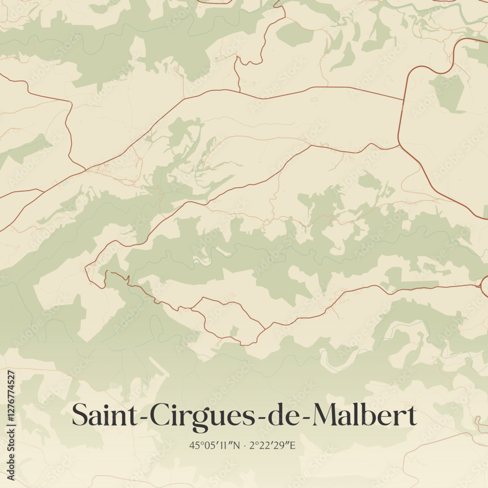Obraz premium Vintage map of Saint-Cirgues-de-Malbert, France.
