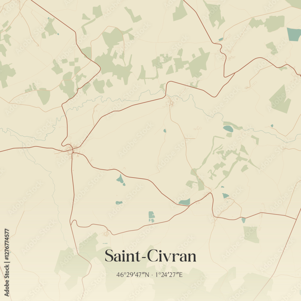 Fototapeta premium Vintage map of Saint-Civran, France.