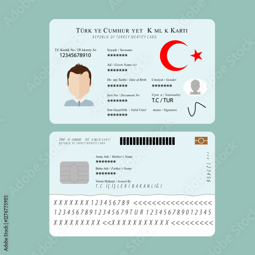 Republic of Turkey identity card front back vector work
