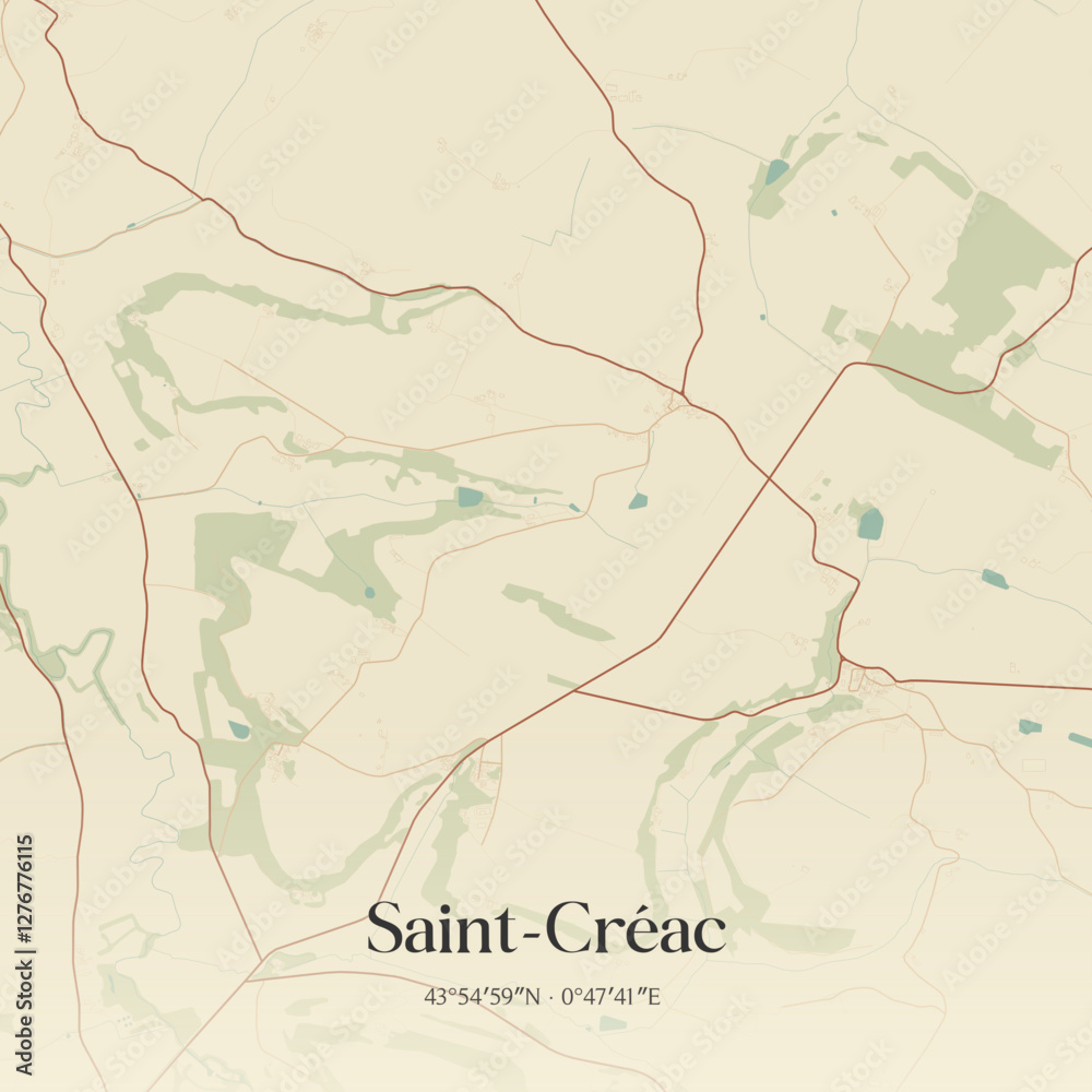 Fototapeta premium Vintage map of Saint-Créac, France.