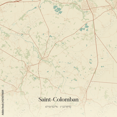 Vintage map of Saint-Colomban, France.