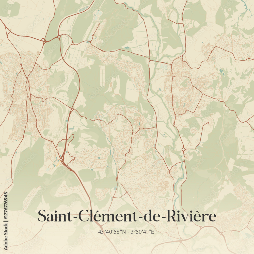 Fototapeta premium Vintage map of Saint-Clément-de-Rivière, France.