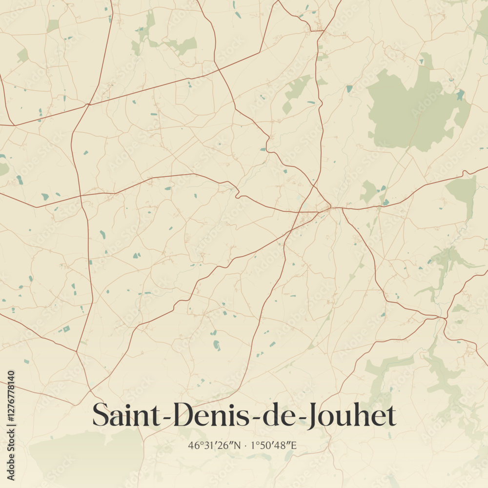 Fototapeta premium Vintage map of Saint-Denis-de-Jouhet, France.