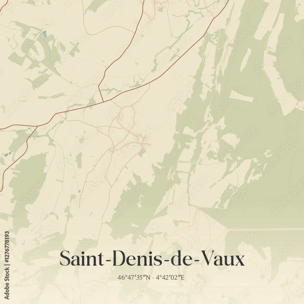 Fototapeta premium Vintage map of Saint-Denis-de-Vaux, France.