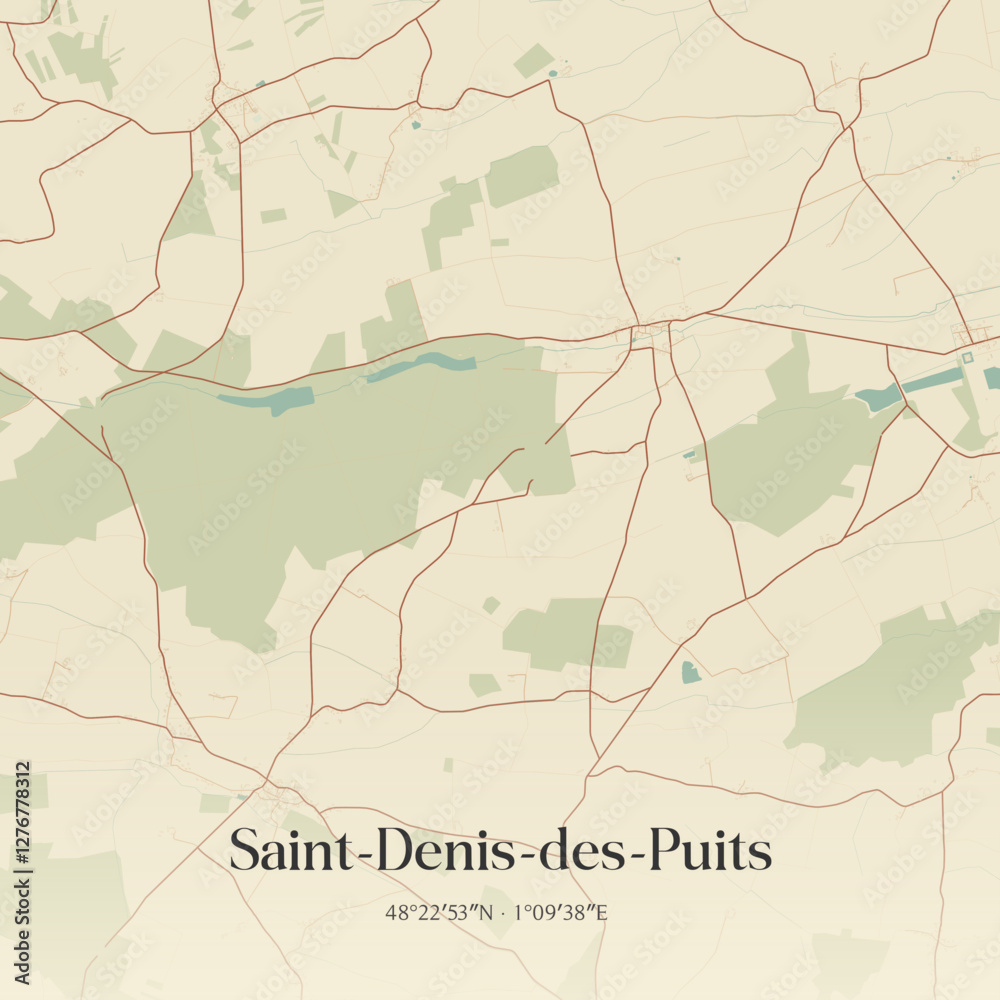 Fototapeta premium Vintage map of Saint-Denis-des-Puits, France.