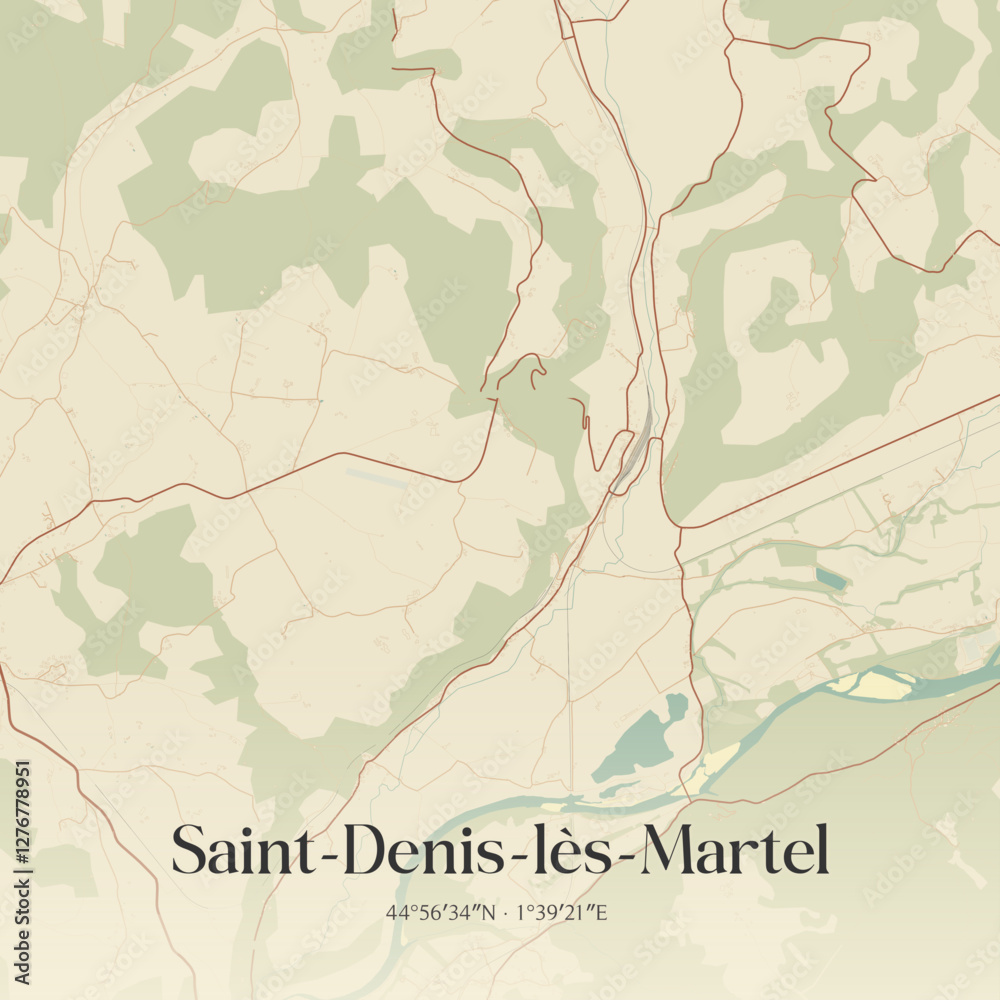 Fototapeta premium Vintage map of Saint-Denis-lès-Martel, France.
