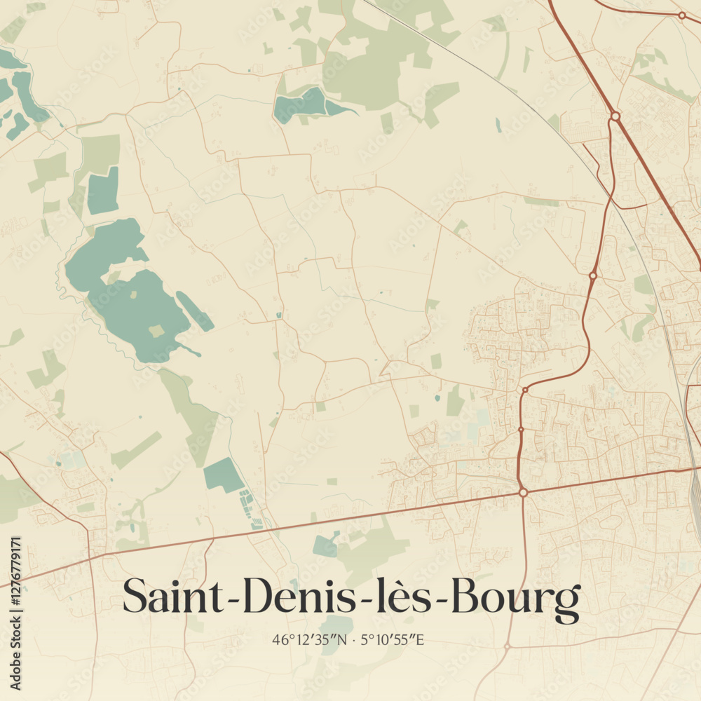 Fototapeta premium Vintage map of Saint-Denis-lès-Bourg, France.
