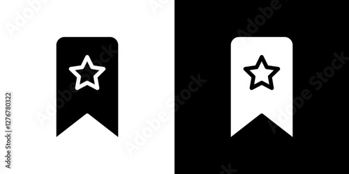 Bookmark star icon set. vector illustrations in black and white flat solid style