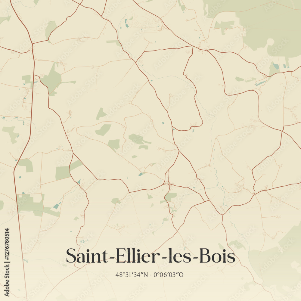 Fototapeta premium Vintage map of Saint-Ellier-les-Bois, France.