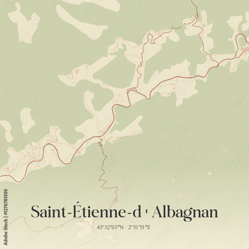 Fototapeta premium Vintage map of Saint-Étienne-d'Albagnan, France.