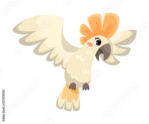 White Parrot Bird as Tropical Animal and Wild African Fauna Vector Illustration