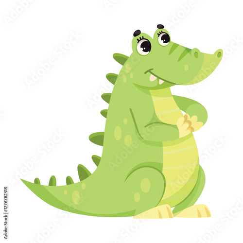 Green Toothy Crocodile as Tropical Animal and Wild African Fauna Vector Illustration