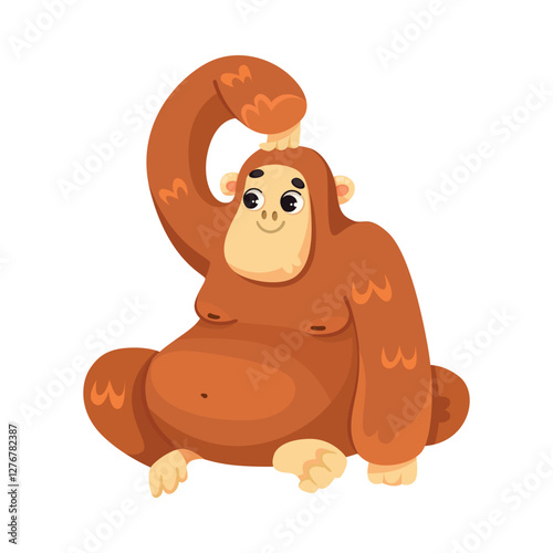 Gorilla Monkey Sit and Scratch Head as Tropical Animal and Wild African Fauna Vector Illustration