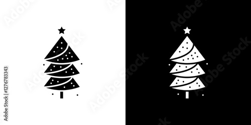 Christmas tree icon set. vector illustrations in black and white flat solid style