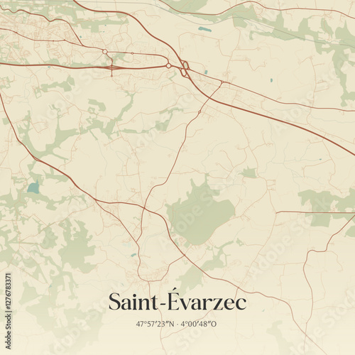 Vintage map of Saint-Évarzec, France.