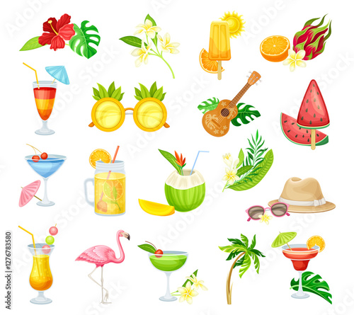 Tropical Party and Summer Object and Element Vector Set