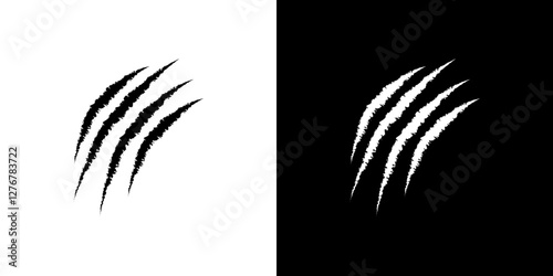 Claws scratches icon set. vector illustrations in black and white flat solid style