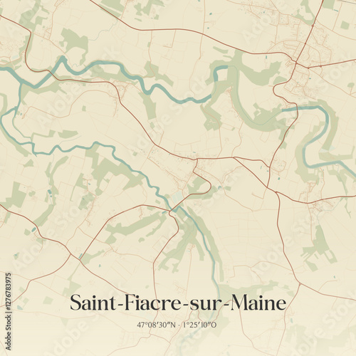 Vintage map of Saint-Fiacre-sur-Maine, France.