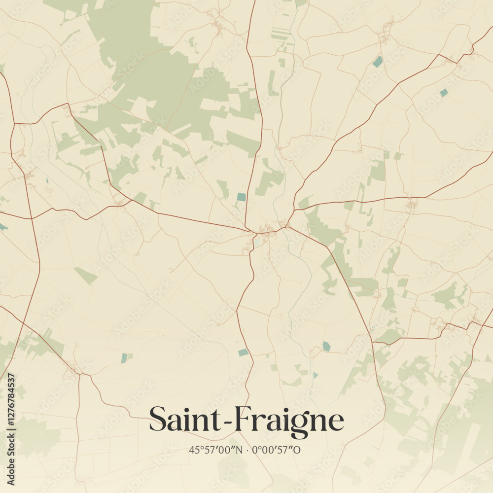 Fototapeta premium Vintage map of Saint-Fraigne, France.