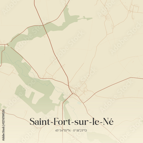 Vintage map of Saint-Fort-sur-le-Né, France.