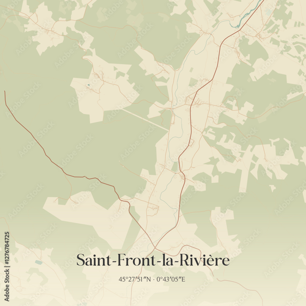 Fototapeta premium Vintage map of Saint-Front-la-Rivière, France.