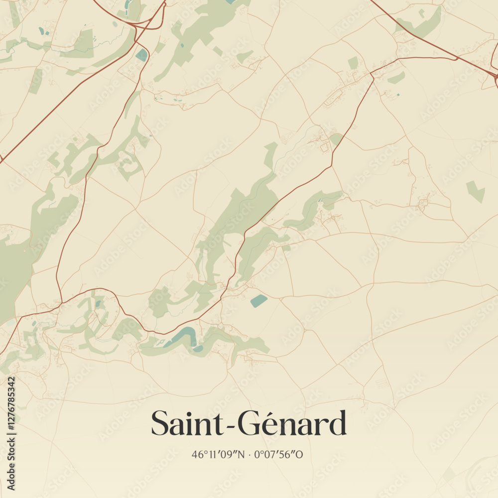 Obraz premium Vintage map of Saint-Génard, France.