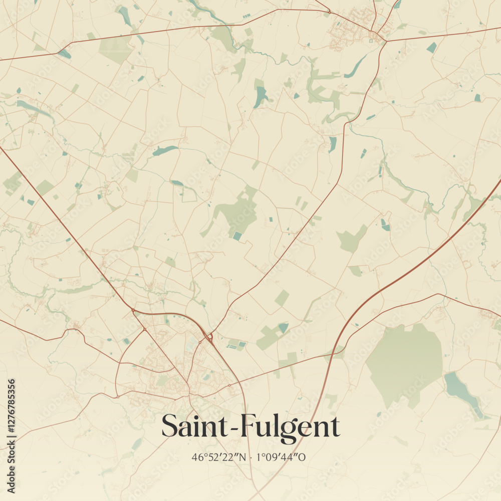 Fototapeta premium Vintage map of Saint-Fulgent, France.