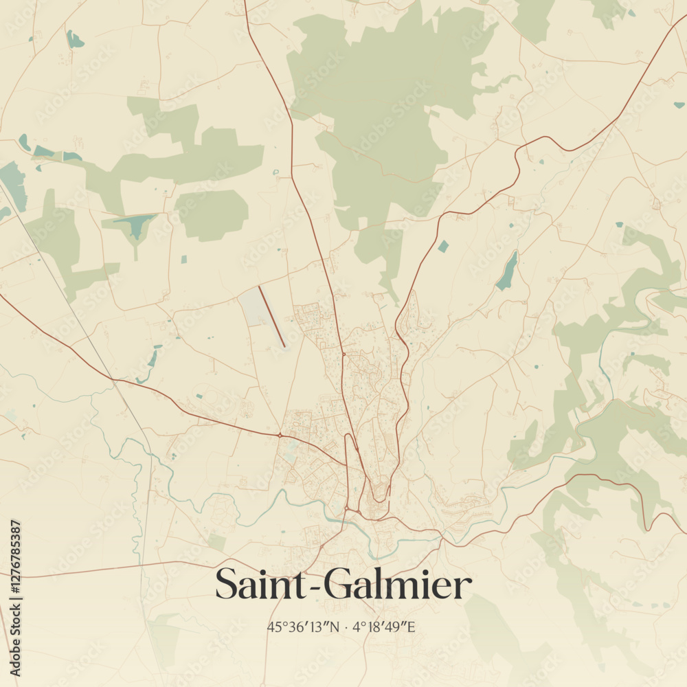 Fototapeta premium Vintage map of Saint-Galmier, France.