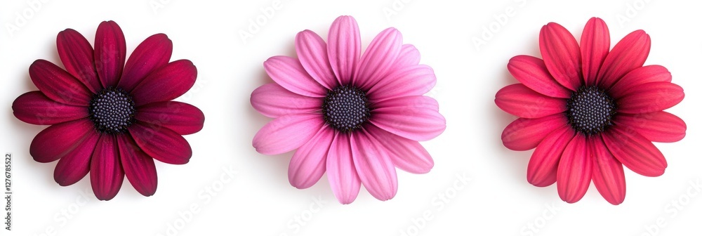 Three white daisies are next to each other on a white surface Three white daisies are next to each other on a white surface