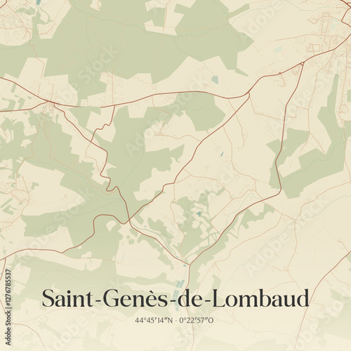 Vintage map of Saint-Genès-de-Lombaud, France.