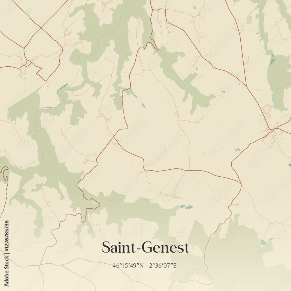 Obraz premium Vintage map of Saint-Genest, France.
