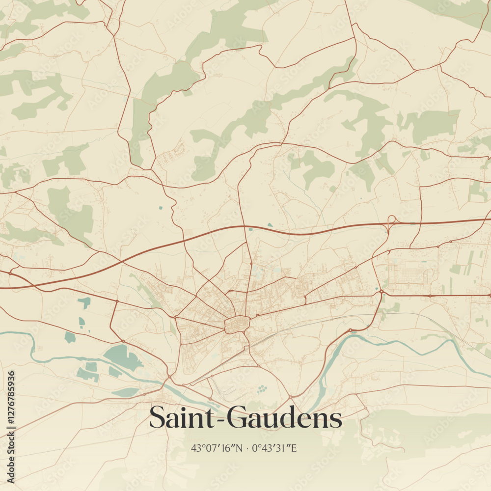 Fototapeta premium Vintage map of Saint-Gaudens, France.
