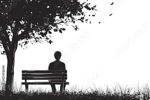 A solitary man sits quietly on a bench, deeply lost in his thoughts