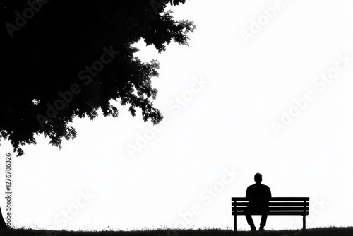 A solitary man sits quietly on a bench, deeply lost in his thoughts