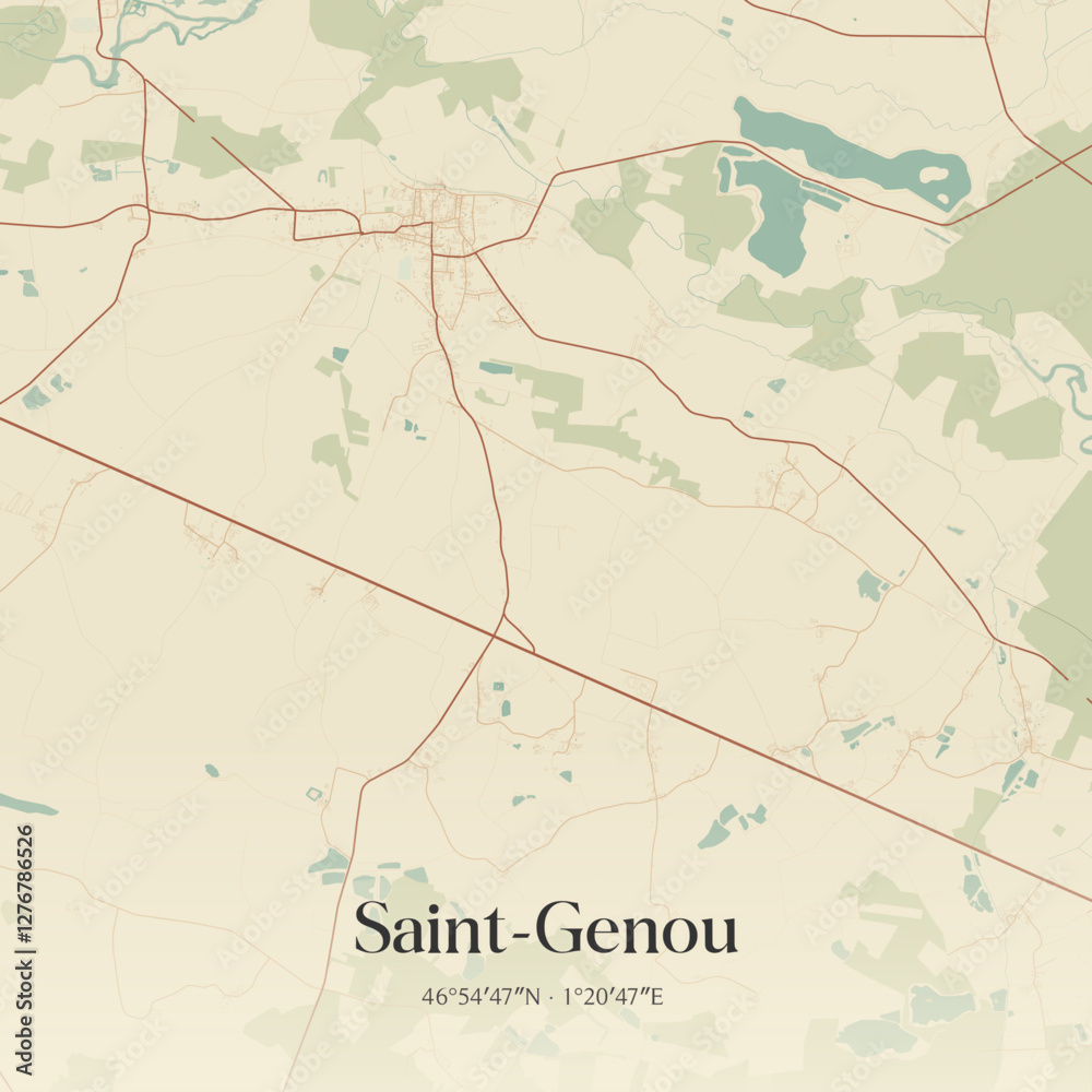 Fototapeta premium Vintage map of Saint-Genou, France.